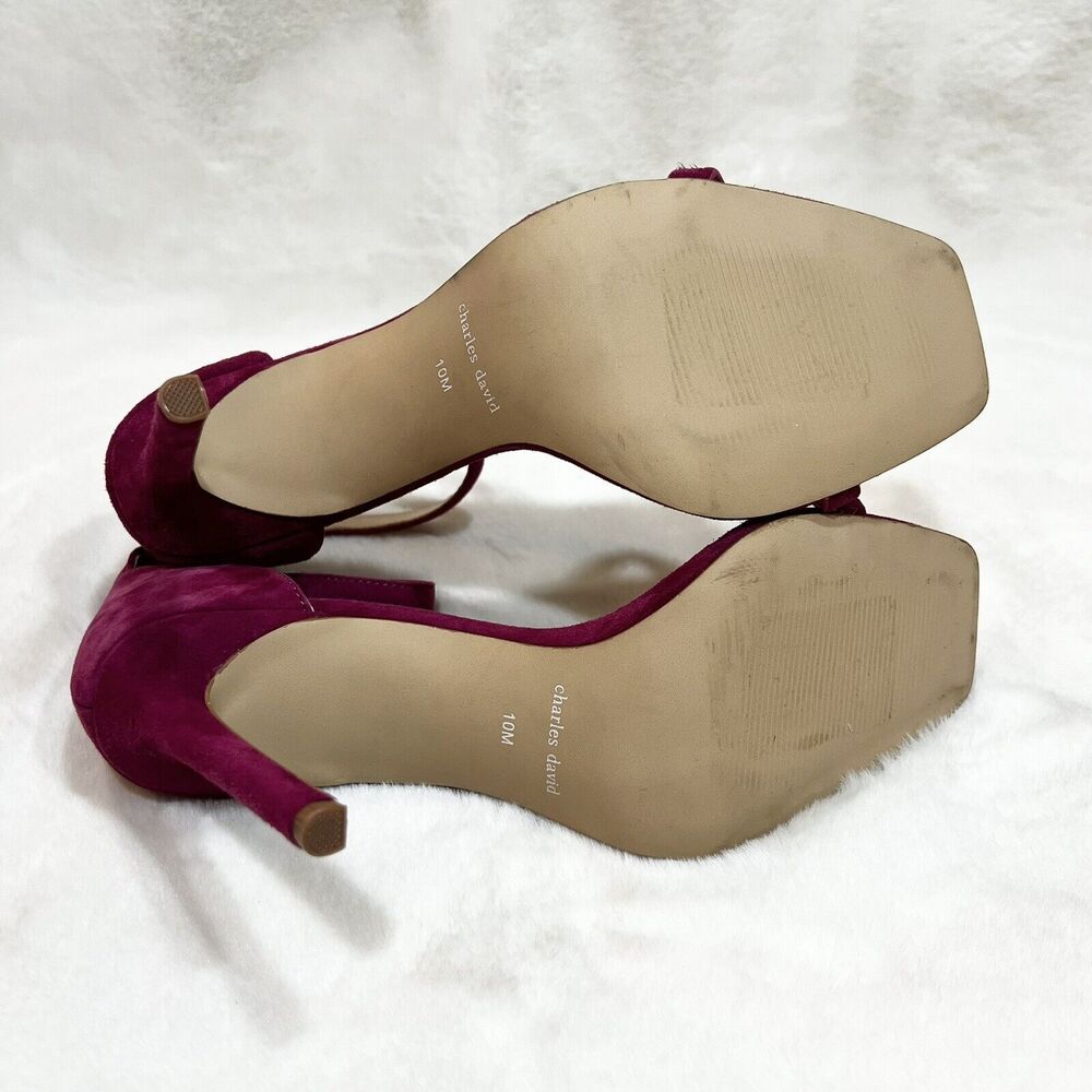 Charles David Heels Extra Dress Strappy Stiletto Magenta Pink Suede Sz 10M - Picture 10 of 15